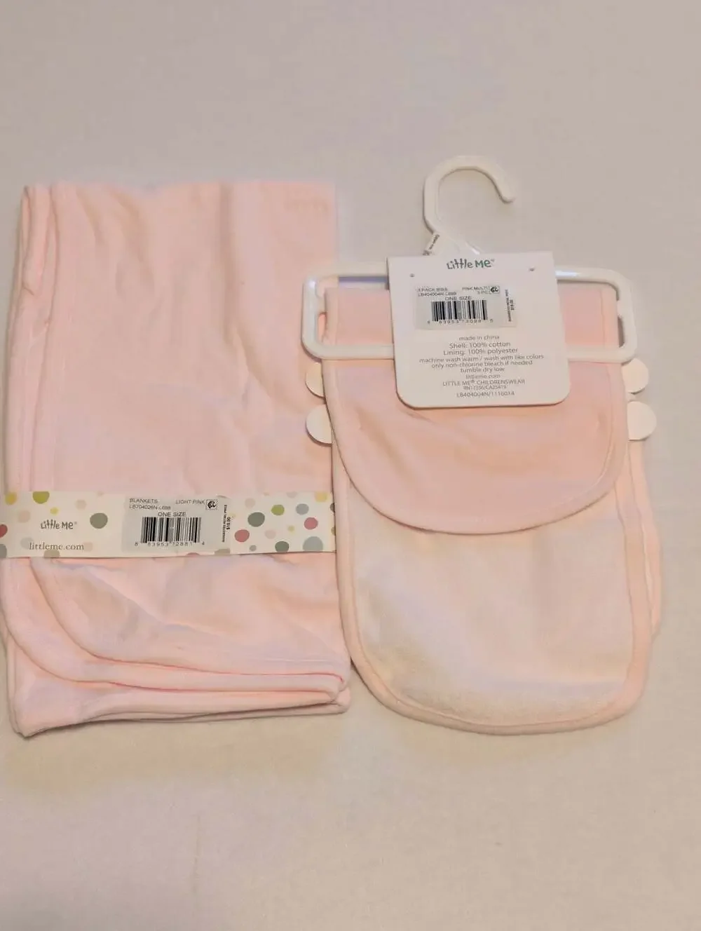 Little Me Baby Girl Pink Tag-Along Blanket and 2-Piece Bib & Burp Set